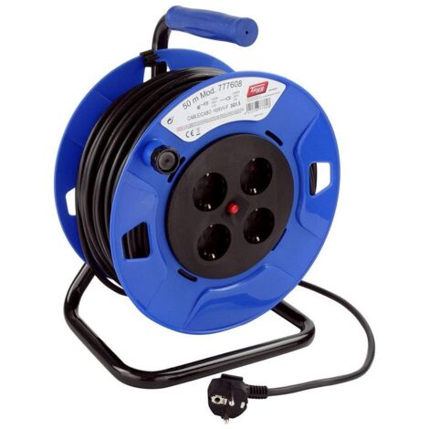 Prolongador enrollable con cable de 50 metros y 4 bases 2P+T con termostato (Hasta 4000W 16A 250V) IP20
