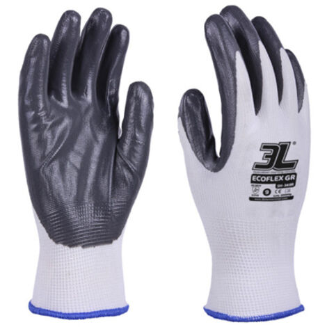 Pack de 12 guantes de nylon y nitrilo gris ecoflex mediana (Talla 8) (1/2)