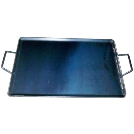 Plancha de acero para cocinar de 4mm de grosor 50x33cm con asas fabricada en metal color negro