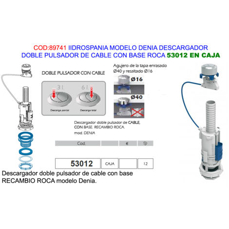 pluvia descargador wc doble denia cister baja cable  53012 caja