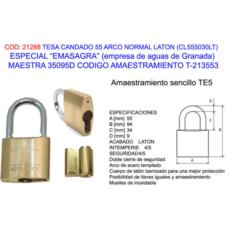 Candado TESA 55 AN LT EMASAGRA MAESTRA 35095D CODIGO 213553