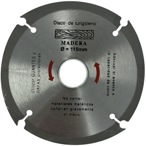 Disco de tungsteno para radial y corte de madera Ø115xØ22,23x2mm (1/3)