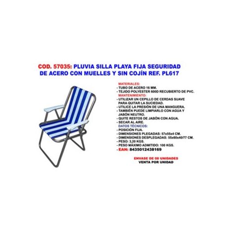 PLUVIA Silla de playa/camping fija de acero 18mm 51x53x75 XYC047PL617
