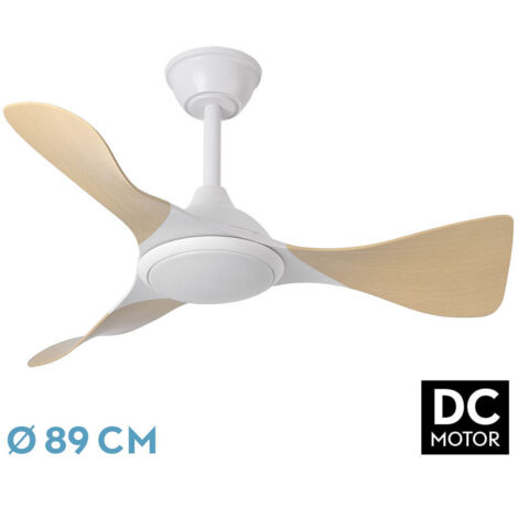 Ventilador de techo DC "Caimán" regulable con mando a distancia (36W 3CCT 3600lm) color blanco y haya