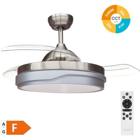 Ventilador de techo "Lentini" con luz LED regulable y mando a distancia (36W 3CCT 3547lm con aspas retráctiles) color níquel (1/5)