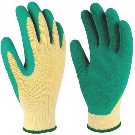 Guantes de poliéster y palma de látex (Talla 9) color amarillo y verde (1/5)