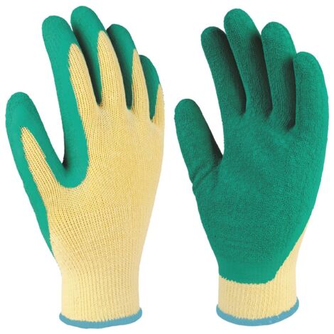 Guantes de poliéster y palma de látex (Talla 8) color amarillo y verde (1/5)
