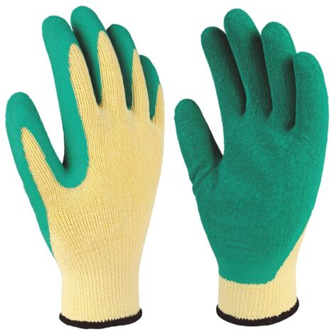 Guantes de poliéster y palma de látex (Talla 10) color amarillo y verde (1/5)