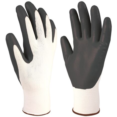Guantes de poliéster y palma de nitrilo (Talla 11) color blanco y gris (1/5)