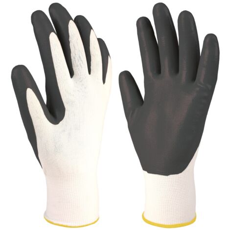 Guantes de poliéster y palma de nitrilo (Talla 7) color blanco y gris (1/5)