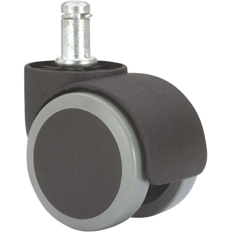 Rueda Giratoria Nylon Poliuretano 11x22mm Ø5cm Negro Gris Espiga Lisa Eje Liso 50kg Marca