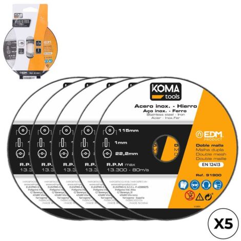Discos corte set 5 uds hierro y acero inoxidable ø115 x 1 x 22,2 cm (1/5)