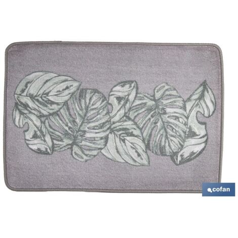Felpudo de enntrada con estampado digital de hojas tropicales 50x70cm fabricado en poliéster y PVC color gris y verde (1/4)