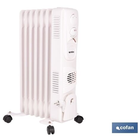 RADIADOR DE ACEITE CON TERMOSTATO REGULABLE Y VENTILADOR 7 ELEMENTOS 1500 W (1/4)