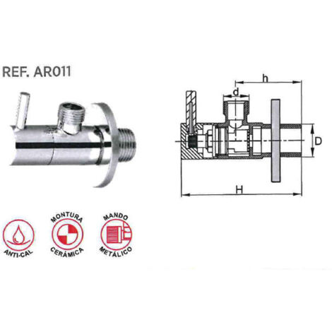 Válvula llave escuadra 1/2-3/8 cerámica mando metal