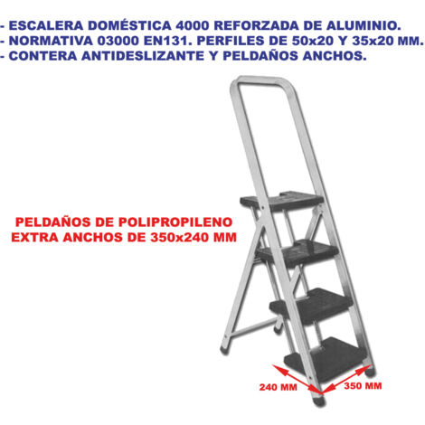 Escalera de aluminio reforzada Sifer 4000 de 5 peldaños anchos EN131