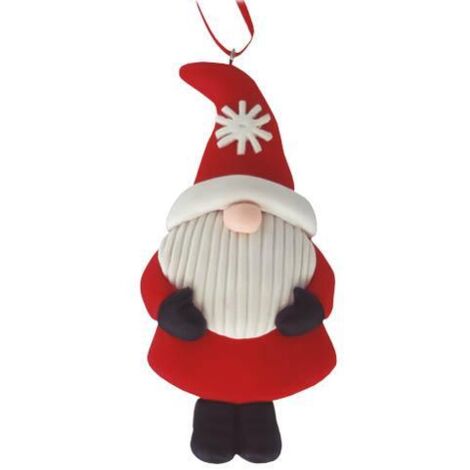 Santa Claus colgante para decoración de árbol 5x10cm fabricado en arcilla color blanco y rojo acabado mate (1/5)