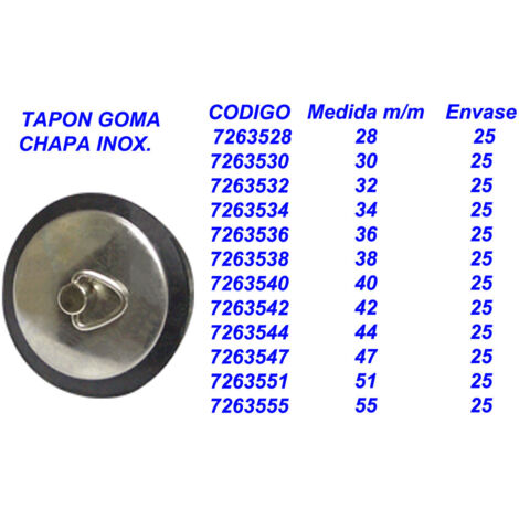 Tapon de lavabo de goma caucho 44 con chapa de inox