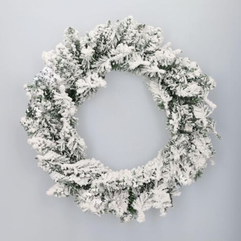 Corona de Navidad "Kiak" efecto nieve IP44 Ø50cm color verde y blanco (no iluminada) (1/5)