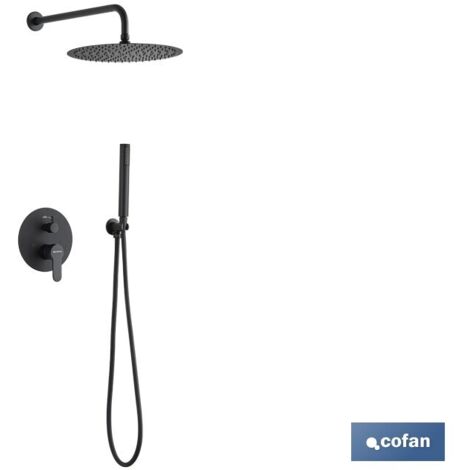 COFAN conjunto de ducha empotrada monomando redonda negro mate (1/4)