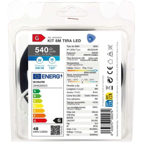 Kit 8M Tira de LED 6W/M IP20 6000K-6500K preparado (1/5)