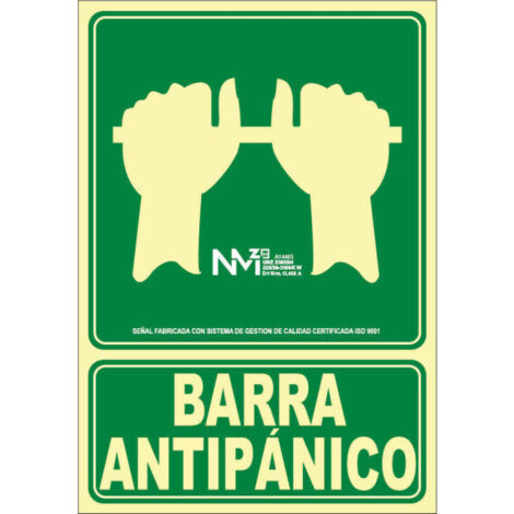 Señal Empujar Barra Para Abrir Puerta  PVC 30x22.4cm  Verde