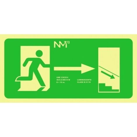 Cartel evacuación escalera abajo derecha pvc 0,7mm clase b 32x16cm b11140 normaluz