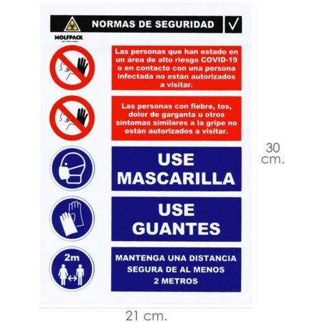 WOLFPACK LINEA PROFESIONAL cartel combinado aviso normas seguridad 30x21cm.