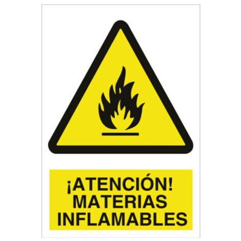 señal poliestireno 297x210mm. ¡atención materias inflamables