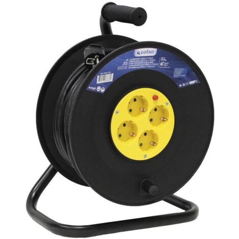 Alargador de cable 50 metros, 3 x 1,5mm, con 4 tomas y conmutador de seguridad. (1/2)