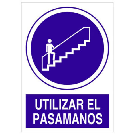 Señal poliestireno 297x210mm - obligación utilizar el pasamanos