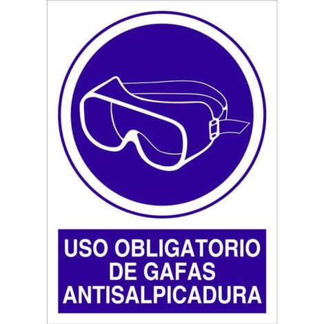 señal poliestireno  297x210mm. uso obligatorio de gafas antisalpicadura