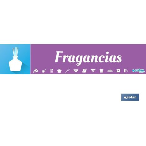 Señalética imantada 975 x 200 mm en PVC para expositores de fragancias