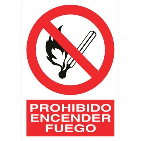 Señal poliestireno 420x297mm con pictograma de prohibido encender fuego