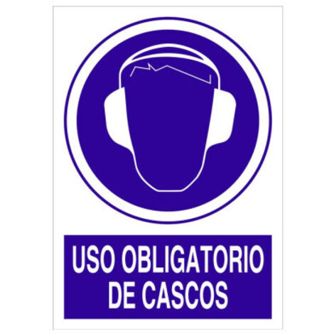 Señal poliestireno 420x297mm uso obligatorio de cascos