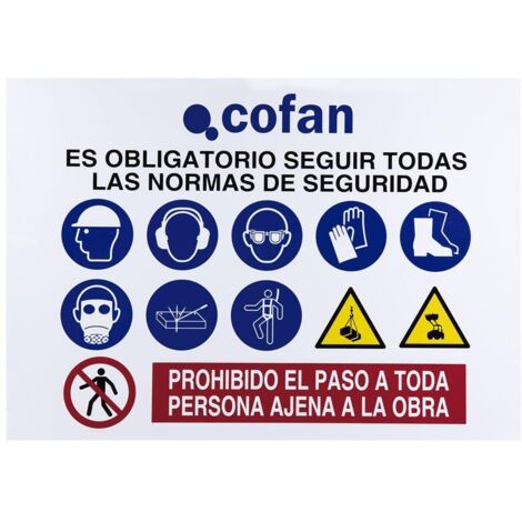 Cartel de obra en glasspack 0,7 mm 1000x700 mm, normas de seguridad incluidas