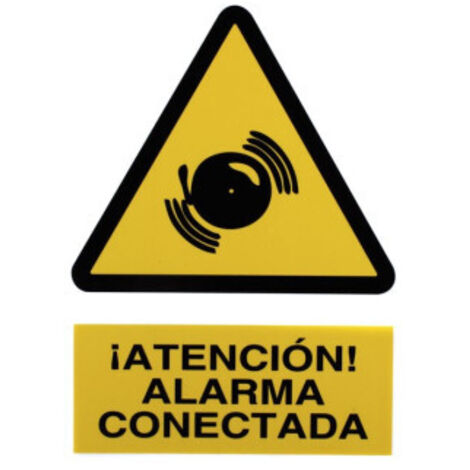 Señal de alarma conectada en poliestireno 1,5mm, tamaño 210 x 148 mm, adhesiva.