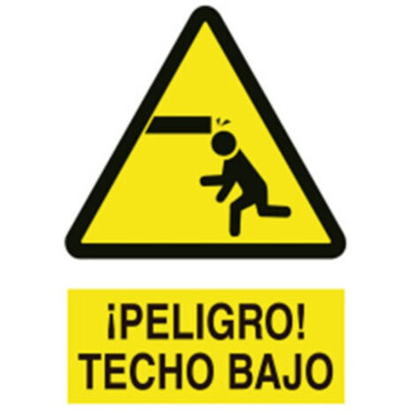 Señal poliestireno 210 x 148 mm con advertencia peligro techo bajo