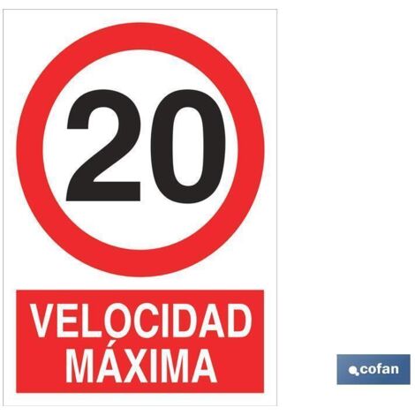 Señal de prohibición de velocidad máxima 297x210mm, material poliestireno.