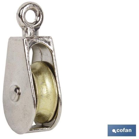 Polea simple fija niquelada Ø25 mm, ideal para cargas ligeras y uso general.