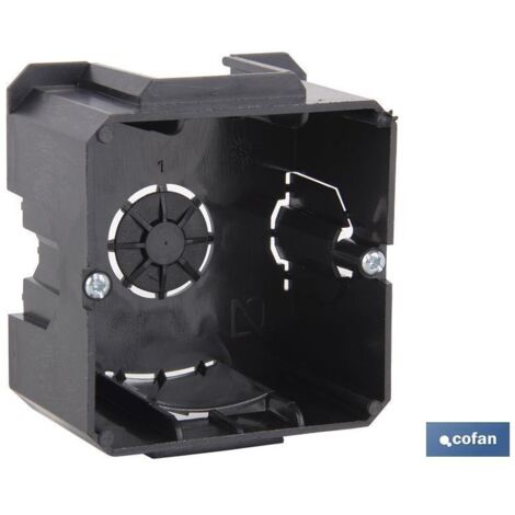 Caja empotrar universal 65x65x40 mm, 9 entradas tubo Ø 25 mm, color negro.