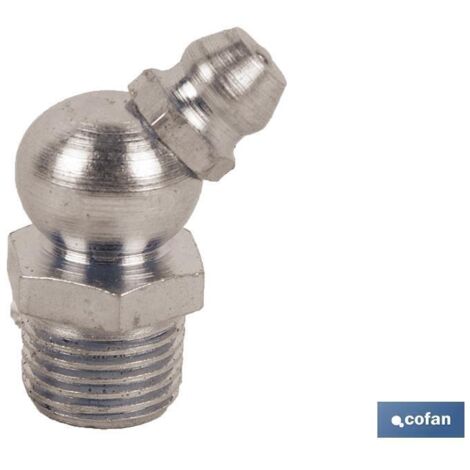Engrasador semicurvo metálico 45° con venta unitaria y diseño ergonómico.