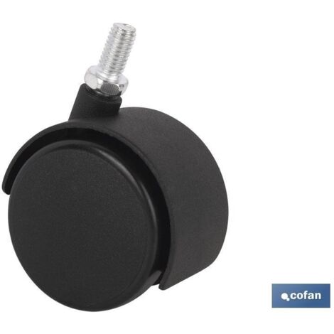 Rueda de plástico Ø50mm con tornillo, ideal para muebles y sillas, soporte doble.