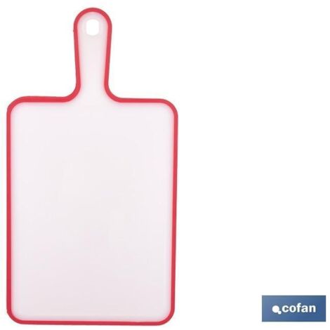 Tabla de corte 38,5 x 20,6 cm, material PP y TPE, borde antideslizante rojo.