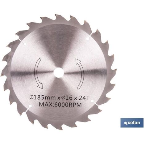 Disco de corte para madera 185 mm, 24 dientes, acero con puntas de carburo de tungsteno (1/5)