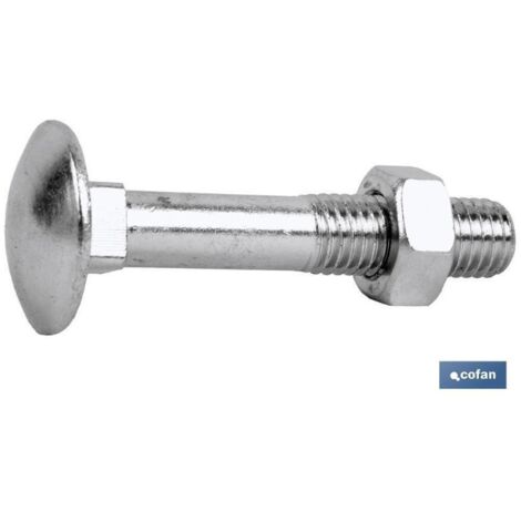 COFAN din-603/934 m-5x45 z   caja 200 unid. , Tornillo carrocero DIN 603/934,  Baja Resistencia, cuello cuadrado cabeza redonda + Tuerca hexagonal. Medidas desde M-5 hasta M-16