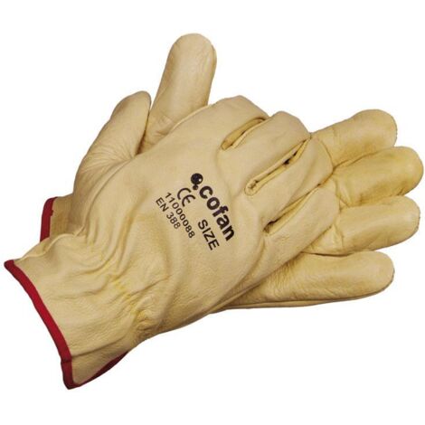 Pack 12 guantes de piel vacuno amarillo T-9, calidad estándar (1/2)