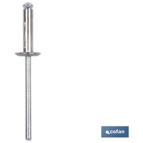 COFAN remache flor ala ancha 4,8 x 12 mm   caja 250 unid. , Remache de apertura en flor, con la cabeza ancha para mejor fijación. Ideal para la colocación de matrículas, chapas y r