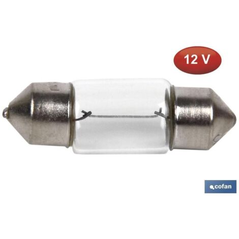 COFAN lámpara plafonier c10w (11x31mm) 12v caja 10 unid. , Lámpara plafonier de C10W de 12 voltios con medidas de Ø11 mm por 31 mm de longitud. Válida para coche, moto y tractor