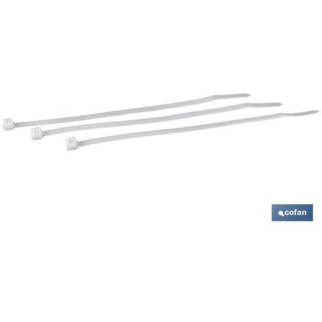 COFAN bridas nylon blanco 4,8 x 200 mm   caja 100 unid. , Bridas de nylon 100% calidad 6.6. con cabeza reforzada para evitar rotura. Sistema rápido y seguro de fijación de tubos u